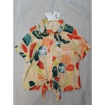 GRYEPUR Women's Blouse Short Sleeve Tie Front Knot Casual Loose Fit Tee T-Shirt
