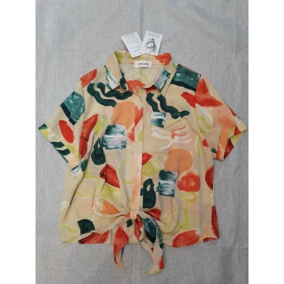 GRYEPUR Women's Blouse Short Sleeve Tie Front Knot Casual Loose Fit Tee T-Shirt