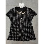 WMTBSRSW Women's Shirts Dressy Casual Short Sleeve Tee Tops Polka Dots Printed Pullover T Shirts Blouse
