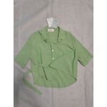Vrhaik Women's Elegant Short Sleeve Buttons Up Tie Waist Belted Blouse Tunic Top T Shirt