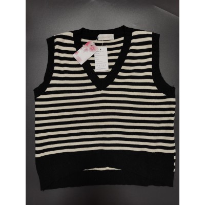 Lksixu Women's Stripe Sleeveless V Neck Knit Crop Top Sweater Vest
