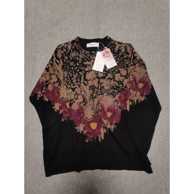 Taqqpue Women's Floral Print Long Sleeve Crewneck Casual Loose Knitted Pullover Sweater Tops