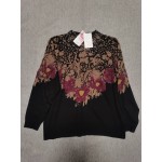 Taqqpue Women's Floral Print Long Sleeve Crewneck Casual Loose Knitted Pullover Sweater Tops