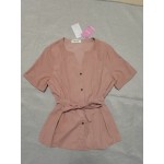 AETYLK Women's Casual Short Sleeve V Neck Dress Tie Front Button Up Mini Dresses