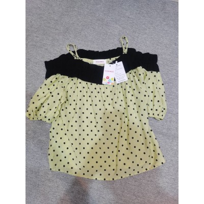 FAIOROI Women's Elegant Polka Dots Print Short-Sleeved Blouse Top