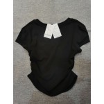 GA WEIHUA Women's Casual Short Sleeve V Neck Blouse T-shirt Black
