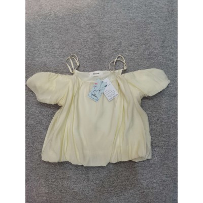 Mnyotv Cold Shoulder Frill Trim Spaghetti Strap Baggy Blouse yellow
