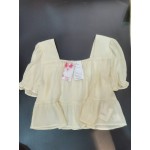 Jpxdew Women's Tops Casual Short Sleeve Button Down Shirts Square Neck Layered Blouse