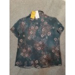 Lixmnse Women's Floral Embroidered Button Down Shirt Graphic Pattern Short Sleeve Tops Casual Blouses