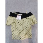 nhApmj Women's Strap Cold Shoulder Tops Lantern Polka Dot Short Sleeve Shirt Blouse