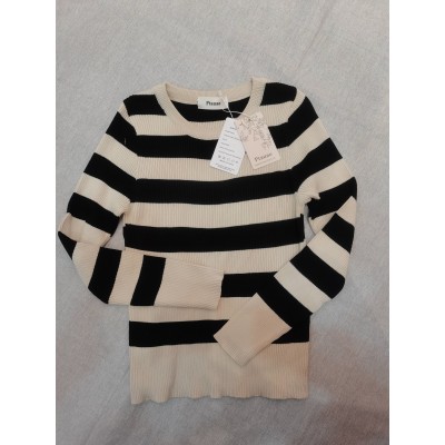 Ptauao Women's Long Sleeve Crew Neck Striped Color Block Casual Loose Knitted Pullover Sweater Tops