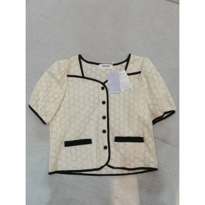 QQNHM Womens Tops Hollow Out Basic Casual Loose Ladies Blouse Short Sleeve Cheongsam