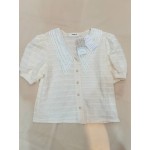 wadyob Womens Tops Lovely Crochet See-Through Cardigan Button Down Short Sleeve Blouse
