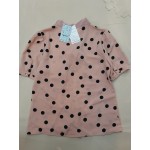 Qdahuk Women's Summer Casual Polka Dot Short Sleeve V-Neck T-Shirt Loose Blouse with Necktie