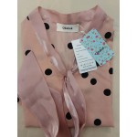 Qdahuk Women's Summer Casual Polka Dot Short Sleeve V-Neck T-Shirt Loose Blouse with Necktie