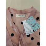 Qdahuk Women's Summer Casual Polka Dot Short Sleeve V-Neck T-Shirt Loose Blouse with Necktie