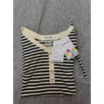 NTRiLkUR Womens Tops Short Sleeve Striped Tee Shirts V Neck Button Up Blouse
