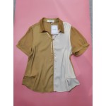 PrvdeBri Women's Short Sleeve Two-Tone Shirt Casual Summer Blouses Tops