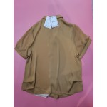 PrvdeBri Women's Short Sleeve Two-Tone Shirt Casual Summer Blouses Tops