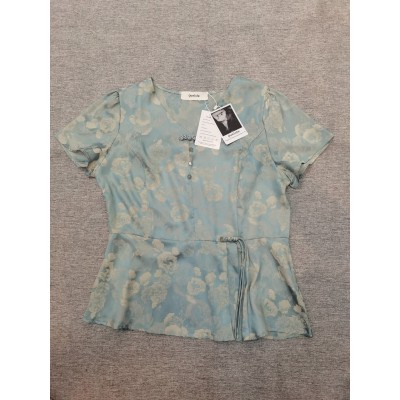 Quwlolw Womens Vintage Short Sleeve Floral Print Blouse