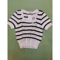 Ljudmp Womens Square Neck Short Sleeve Knitted Sweater Striped Blouses