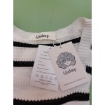 Ljudmp Womens Square Neck Short Sleeve Knitted Sweater Striped Blouses
