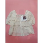 chcnngaa Womens Tops Button Down Square Neck Polka Dot Short Sleeve Blouses