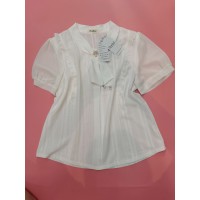 Dzwdwz White Blouses Chiffon Ruffle Short Sleeve Collared Business Casual Tops Summer Cute Shirt
